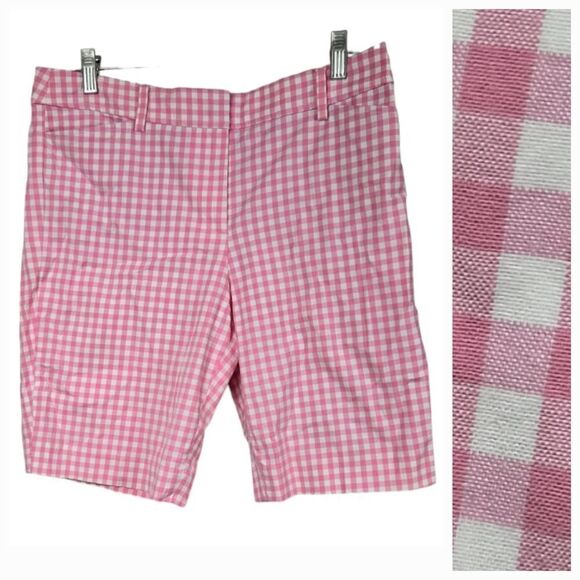 Talbots Perfect Short Pink Gingham Petites 6P Cotton Bermuda Classic Mid-Rise - Picture 1 of 13